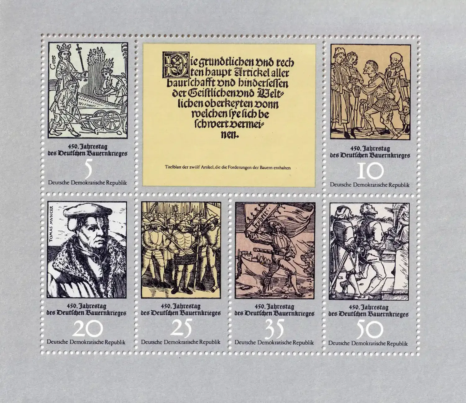 Germany East (DDR) 1975 The 450th Anniv of the German Peasants' War (ss/6v). MNH(**) Germany East (DDR) 1975 The 450th Anniv of the German Peasants' War (ss/6v). MNH(**)