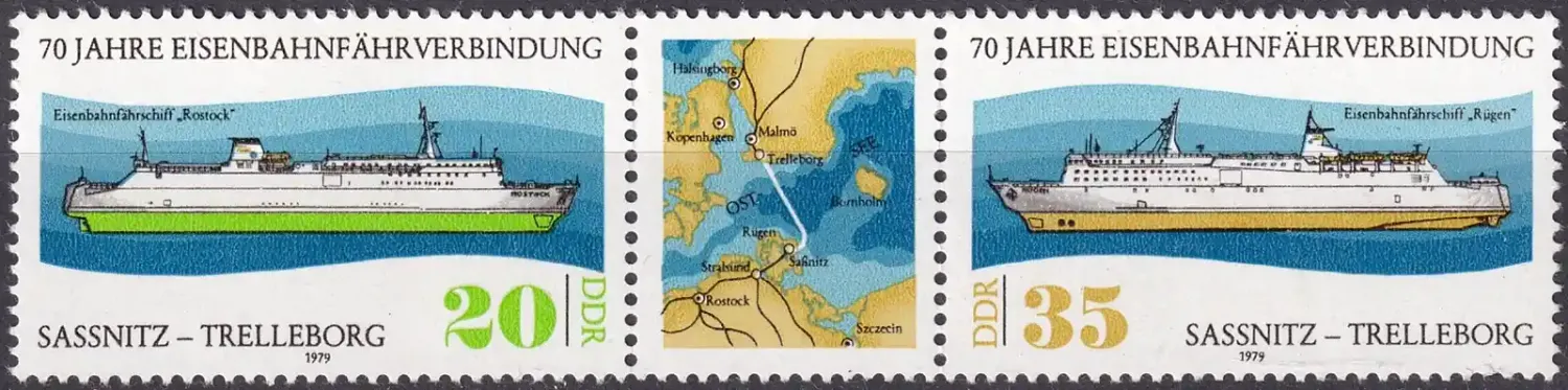 Germany East (DDR) 1979 The 70th Anniv of the Ferry Service Sweden-DDR (2v). MNH(**) Germany East (DDR) 1979 The 70th Anniv of the Ferry Service Sweden-DDR (2v). MNH(**)