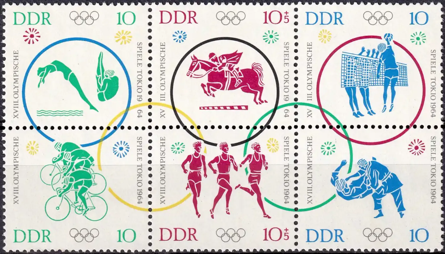 Germany East (DDR) 1964 Olympic Games - Tokyo, Japan (blk/6v). MNH(**) Germany East (DDR) 1964 Olympic Games - Tokyo, Japan (blk/6v). MNH(**)