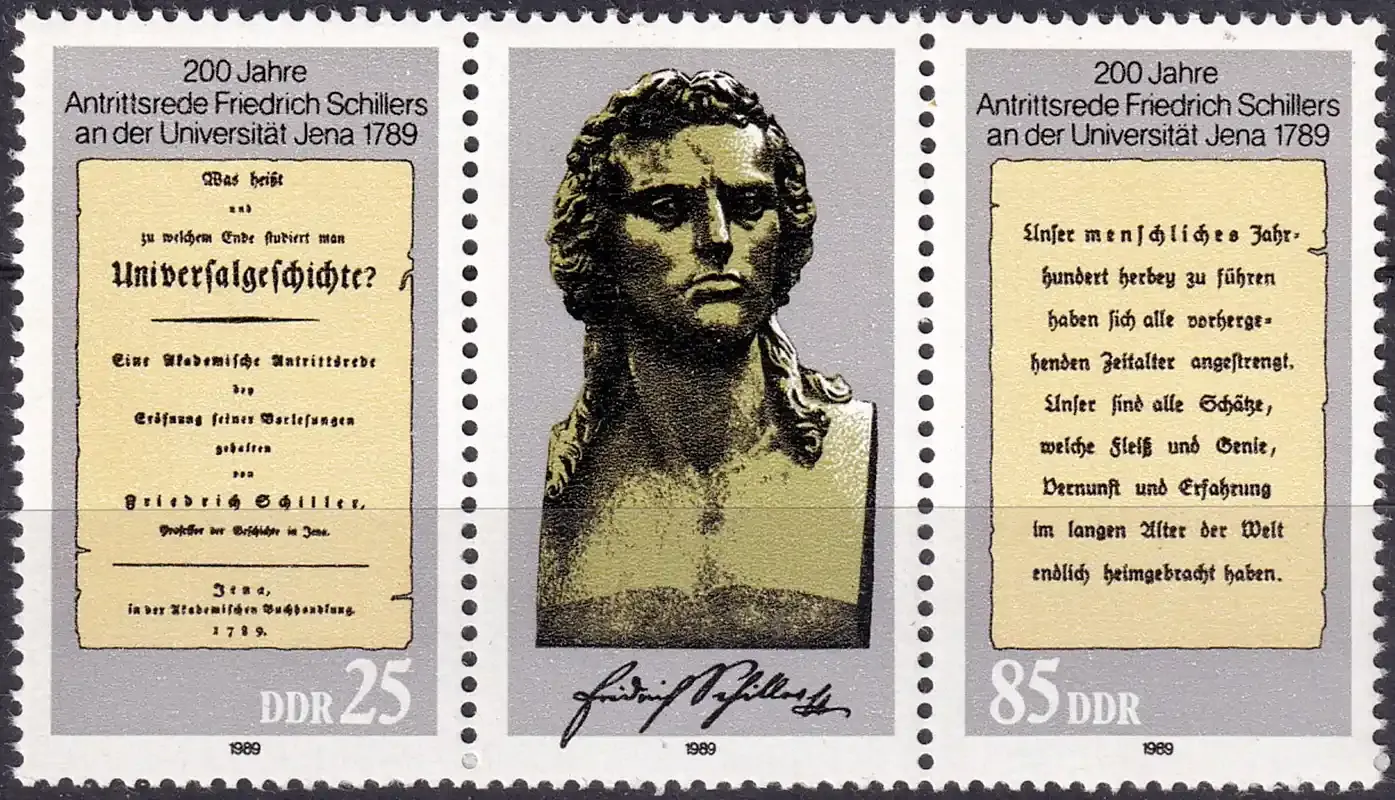 Germany East (DDR) 1989 The 200th Anniv of Fr. Schiller's Speech at Jena University (2v). MNH(**) Germany East (DDR) 1989 The 200th Anniv of Fr. Schiller's Speech at Jena University (2v). MNH(**)