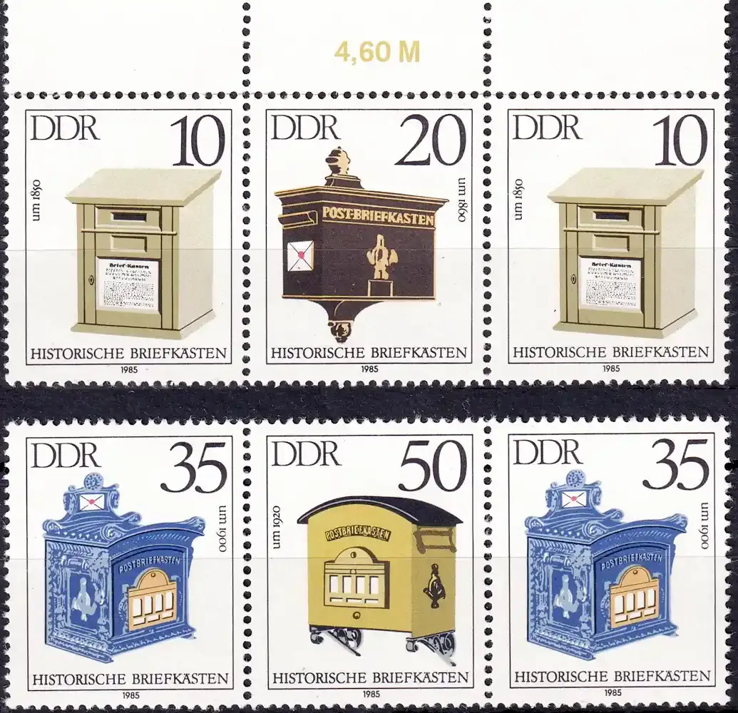 Germany East (DDR) 1985 Historical Letter Boxes (4v). MNH(**) Germany East (DDR) 1985 Historical Letter Boxes (4v). MNH(**)