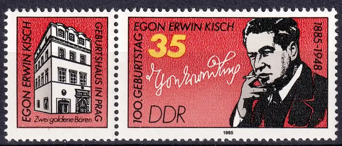 Germany East (DDR) 1985 The 100th Anniv of the Birth of Egon Erwin Kisch (1v). MNH(**) Germany East (DDR) 1985 The 100th Anniv of the Birth of Egon Erwin Kisch (1v). MNH(**)