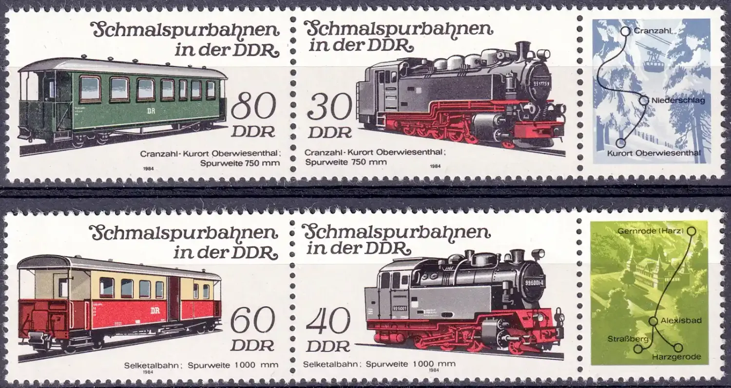 Germany East (DDR) 1984 Railways - Locomotives & Passenger Trains (With Tab). MNH (**) Germany East (DDR) 1984 Railways - Locomotives & Passenger Trains (With Tab). MNH (**)