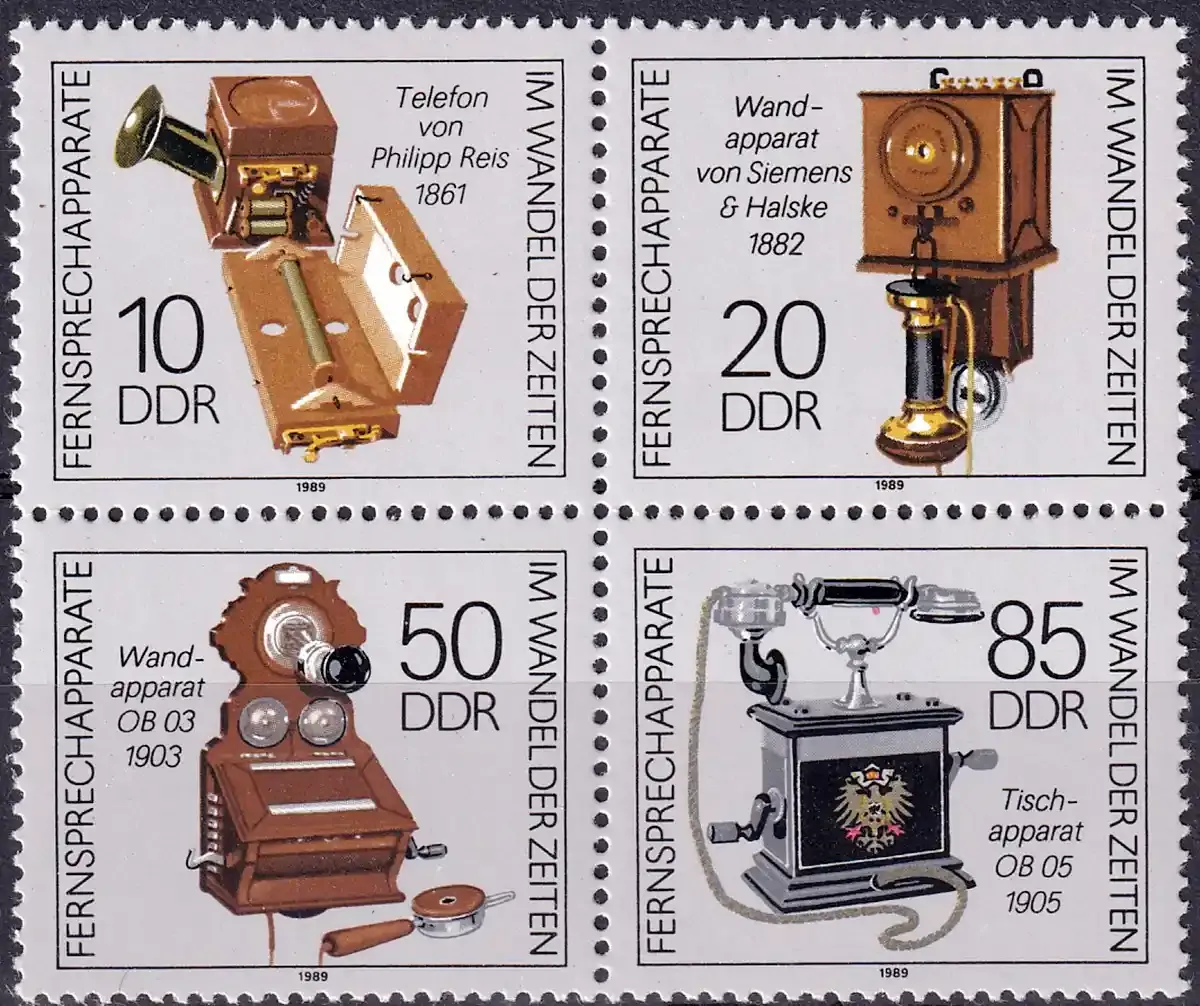 Germany East (DDR) 1989 Historical Telephones (blk/4v). MNH(**)