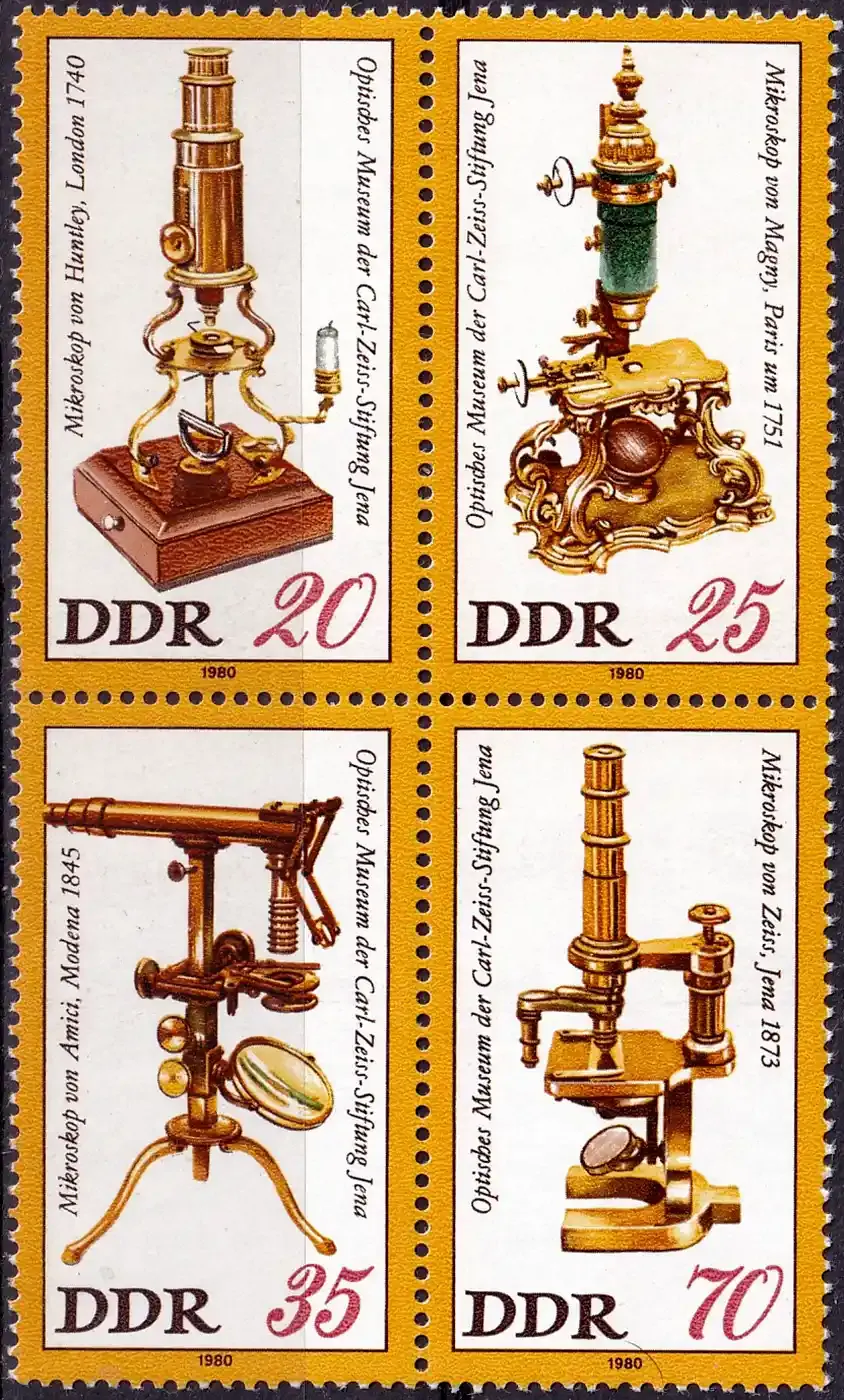 Germany East (DDR) 1980 Old Microscopes (blk/4v). MNH(**) Germany East (DDR) 1980 Old Microscopes (blk/4v). MNH(**)