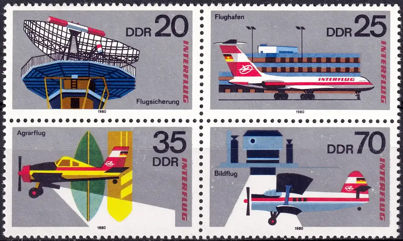 Germany East (DDR) 1980 Aviation - The 25th Anniv of Interflug Airlines (blk/4v). MNH(**)