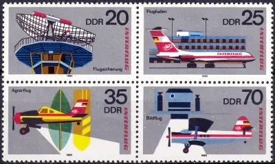 Germany East (DDR) 1980 Aviation - The 25th Anniv of Interflug Airlines (blk/4v). MNH(**) Germany East (DDR) 1980 Aviation - The 25th Anniv of Interflug Airlines (blk/4v). MNH(**)