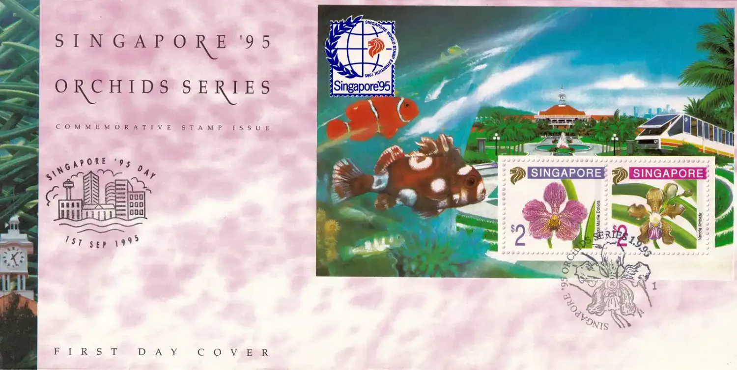 Singapore 1995 Int. Stamp Exhibition "SINGAPORE '95" Orchids (ss/2v) FDC Singapore 1995 Int. Stamp Exhibition "SINGAPORE '95" Orchids (ss/2v) FDC