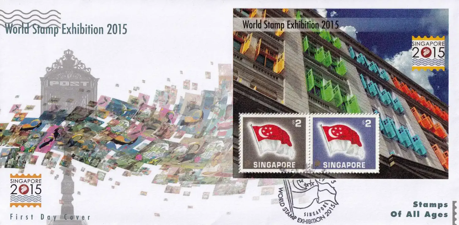 Singapore 2015 National Day - World Stamp Exhibition SINGAPORE 2015 (ss/2v) FDC Singapore 2015 National Day - World Stamp Exhibition SINGAPORE 2015 (ss/2v) FDC