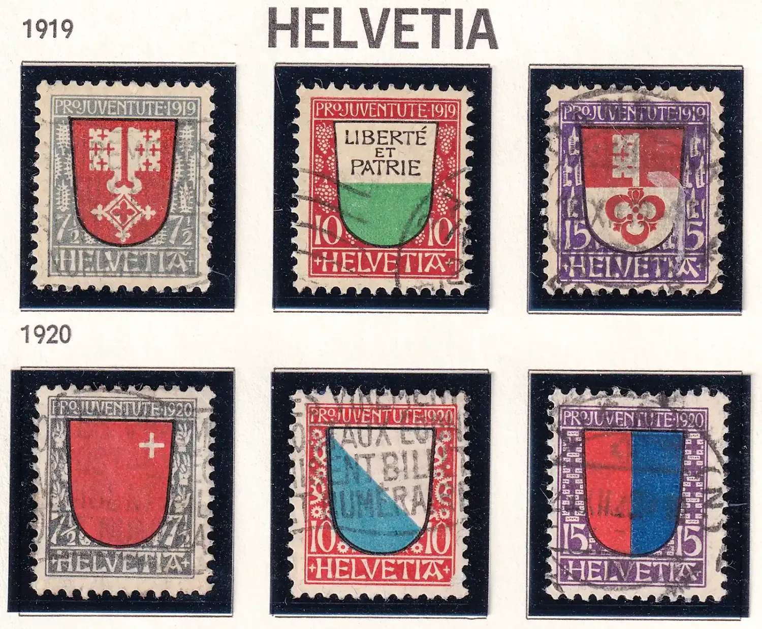 Switzerland 1919-1920 PRO JUVENTUTE - Coat of Arms (2 sets). VFU Switzerland 1919-1920 PRO JUVENTUTE - Coat of Arms (2 sets). VFU