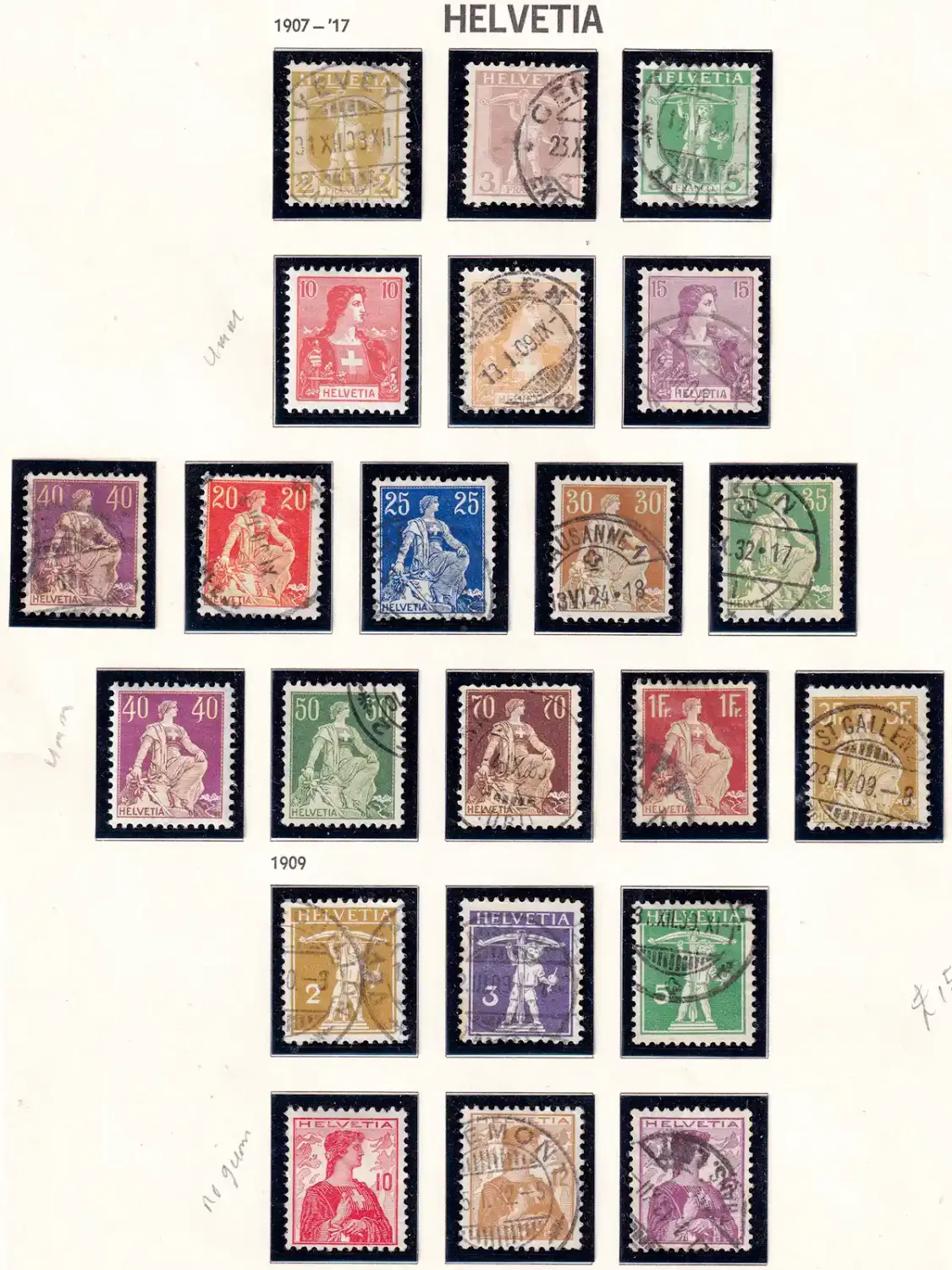 Switzerland, 1907-1909: Helvetia issues, Wilhelm Tell's Son. VFU Switzerland, 1907-1909: Helvetia issues, Wilhelm Tell's Son. VFU