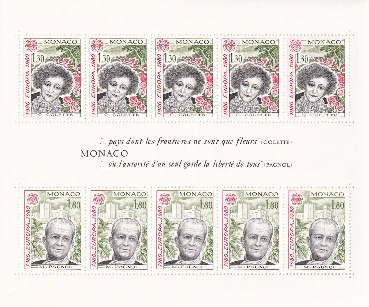 Monaco 1980 EUROPA Stamps - Famous People (ss/10v) MNH(**) Monaco 1980 EUROPA Stamps - Famous People (ss/10v) MNH(**)