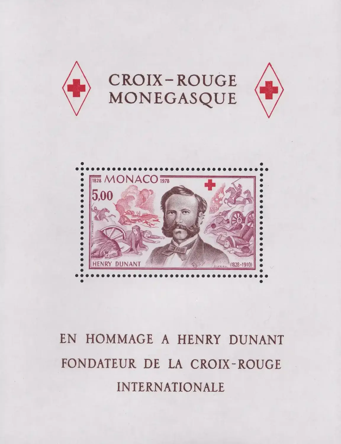 Monaco 1978 The 150th Anniv of Henri Dunant - Founder of Red Cross (ss/1v) MNH(**) Monaco 1978 The 150th Anniv of Henri Dunant - Founder of Red Cross (ss/1v) MNH(**)