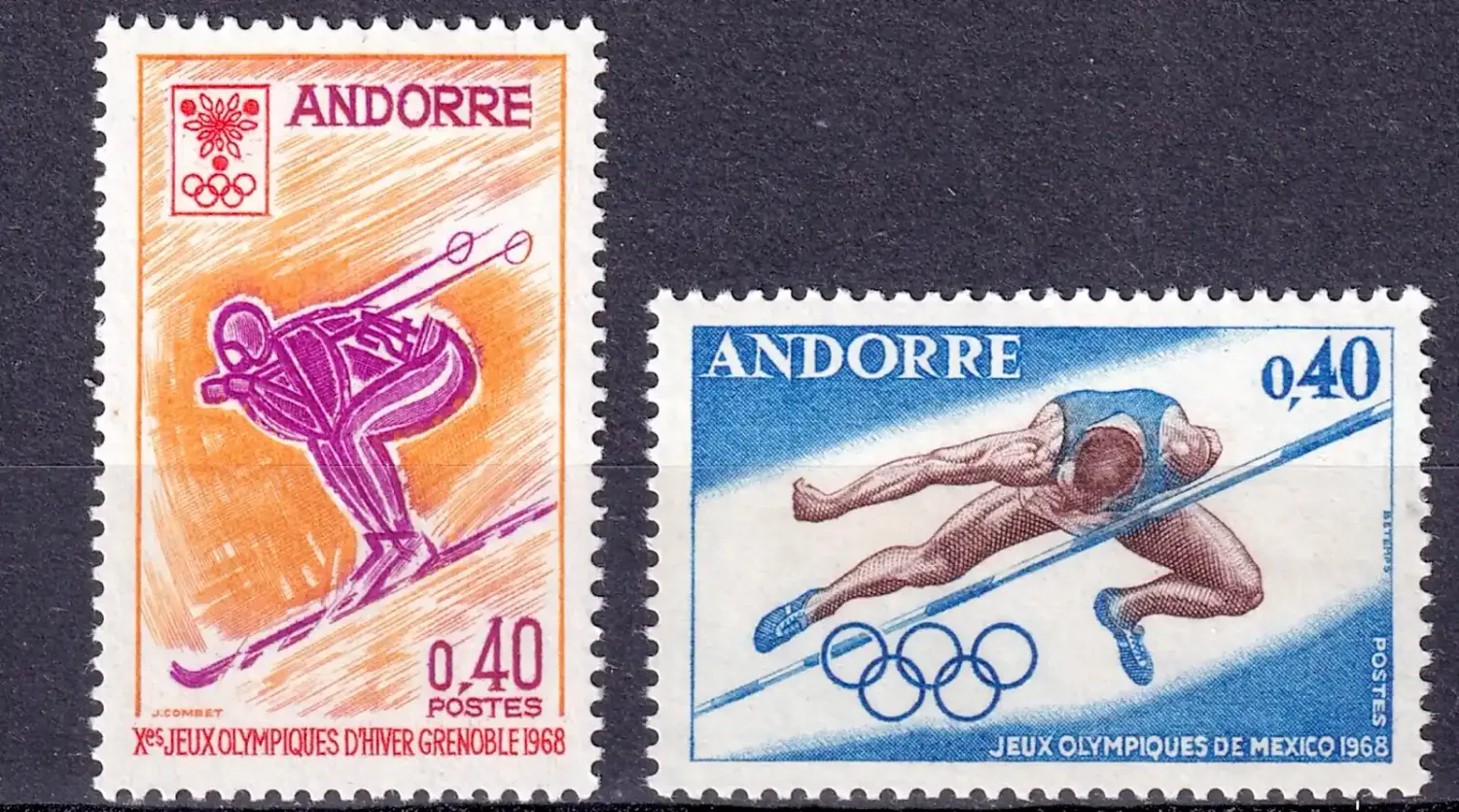 Andorra 1968 Winter & Summer Olympic Games - Grenoble, France, Mexico (2v) MNH(**) Andorra 1968 Winter & Summer Olympic Games - Grenoble, France, Mexico (2v) MNH(**)