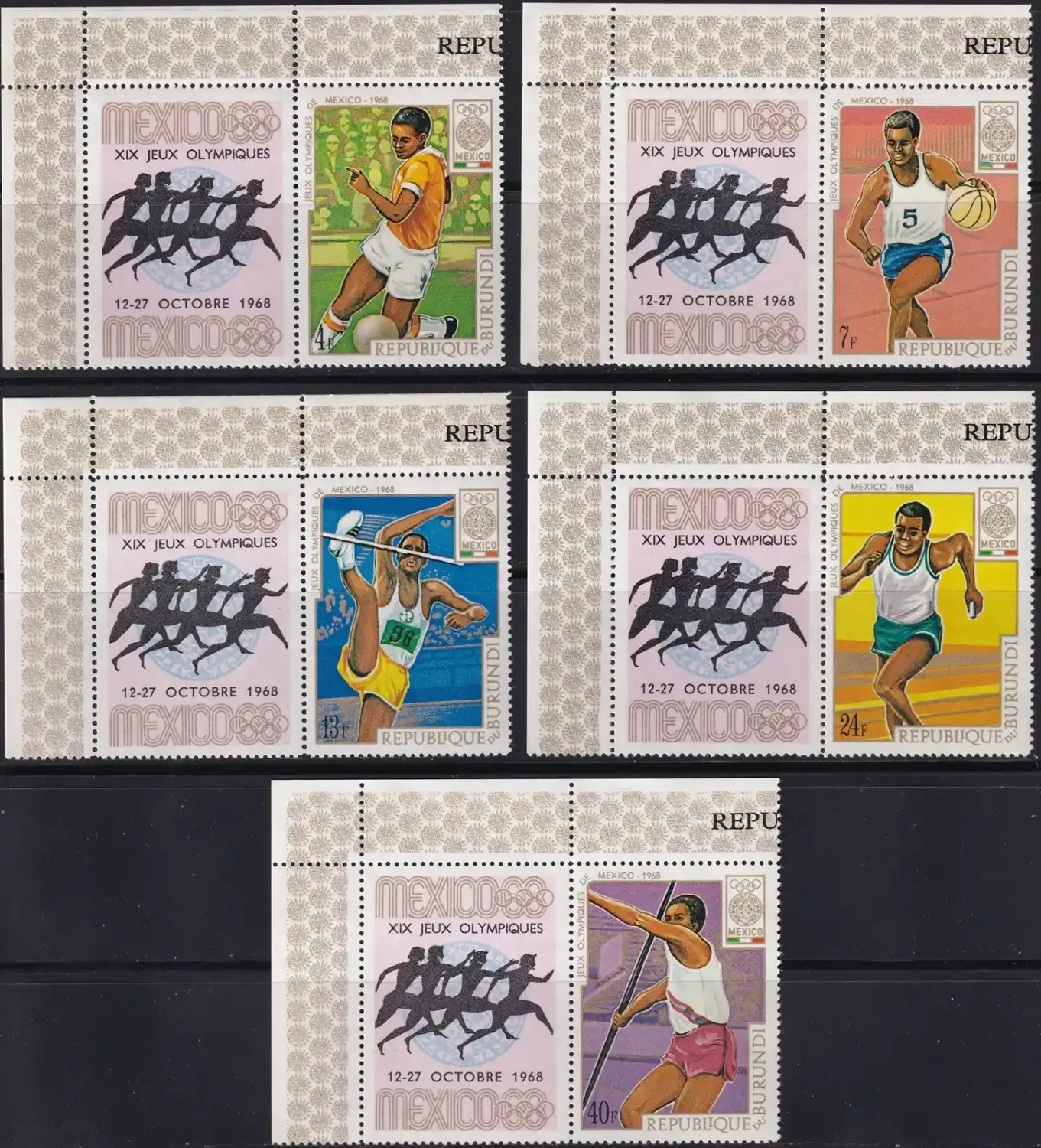Burundi 1968 Olympic Games, Mexico (5v). MNH(**) Burundi 1968 Olympic Games, Mexico (5v). MNH(**)