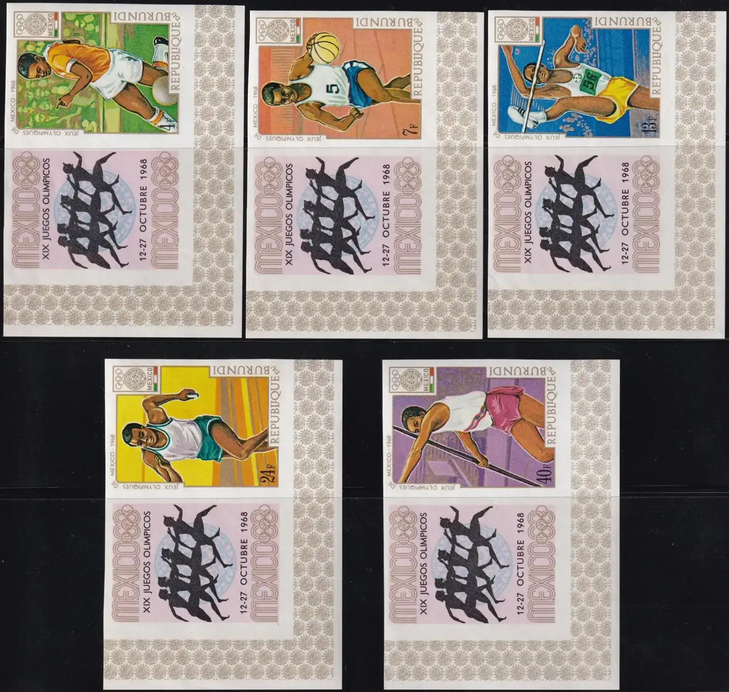 Burundi 1968 Olympic Games (Imperf), Mexico (5v). MNH(**) Burundi 1968 Olympic Games (Imperf), Mexico (5v). MNH(**)