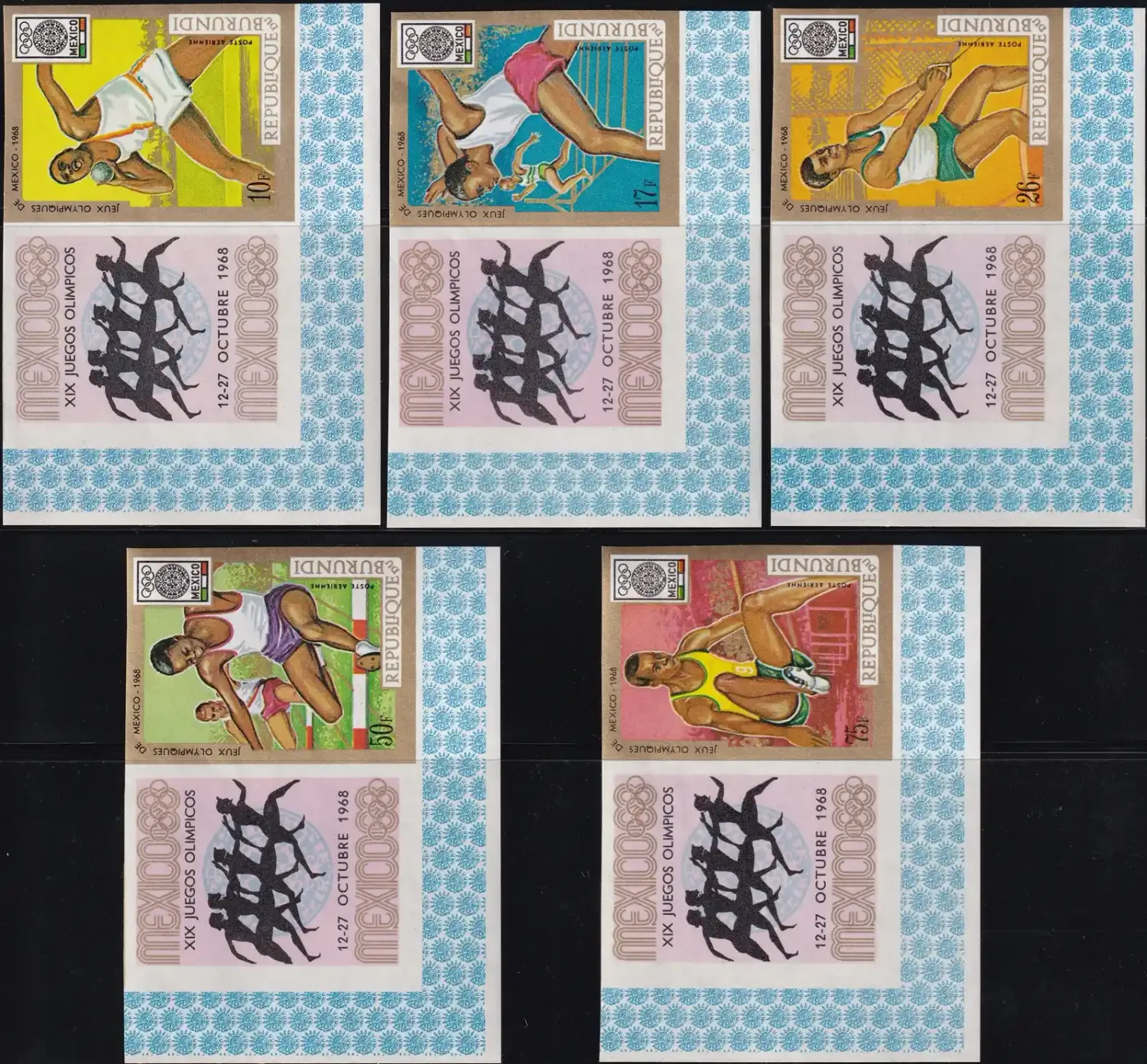 Burundi 1968 Airmail, Olympic Games (Imperf), Mexico (5v). MNH(**) Burundi 1968 Airmail, Olympic Games (Imperf), Mexico (5v). MNH(**)