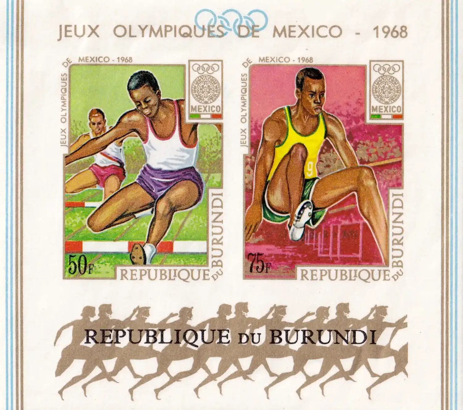Burundi 1968 Airmail, Olympic Games (Imperf), Mexico (ss/2v). MNH(**) Burundi 1968 Airmail, Olympic Games (Imperf), Mexico (ss/2v). MNH(**)
