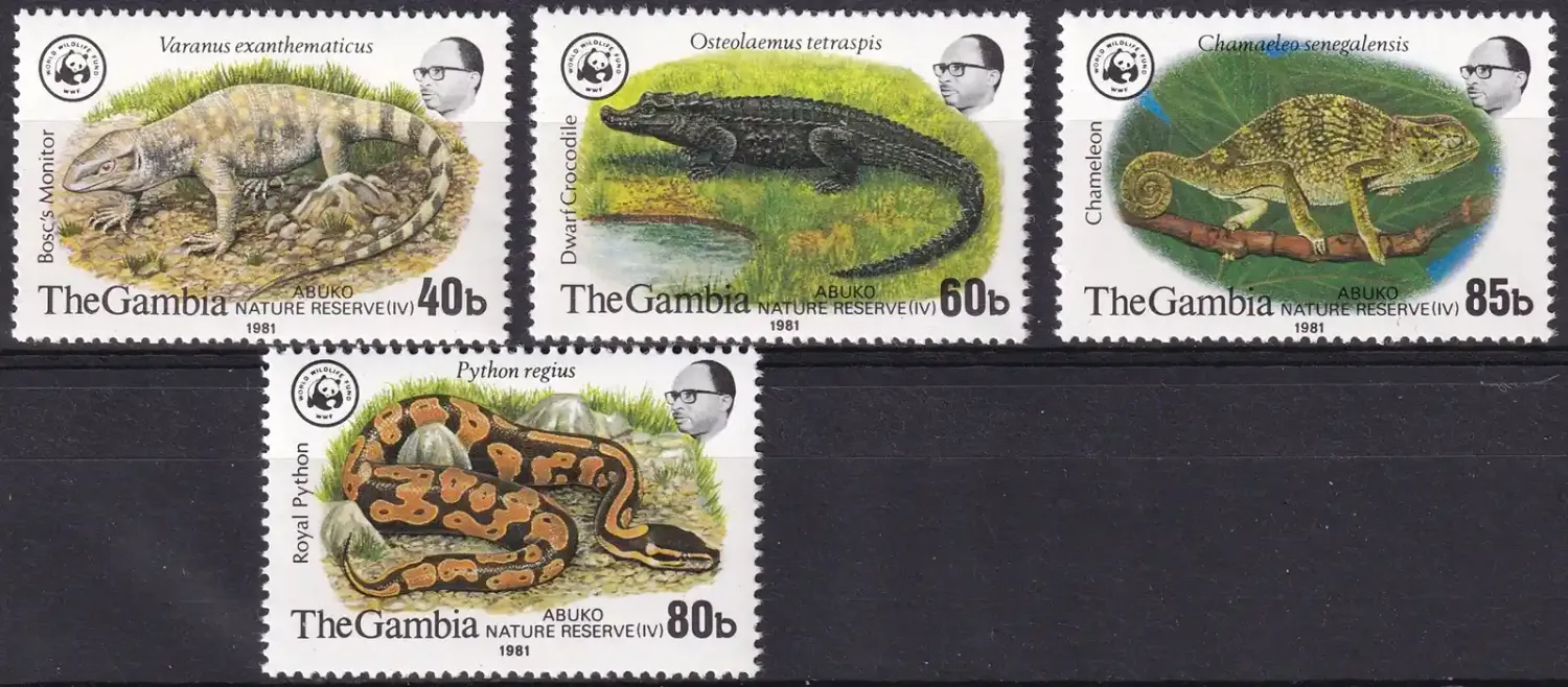 Gambia 1981 Abuko Nature Reserve WWF - Reptiles (4v) MNH(**) Gambia 1981 Abuko Nature Reserve WWF - Reptiles (4v) MNH(**)