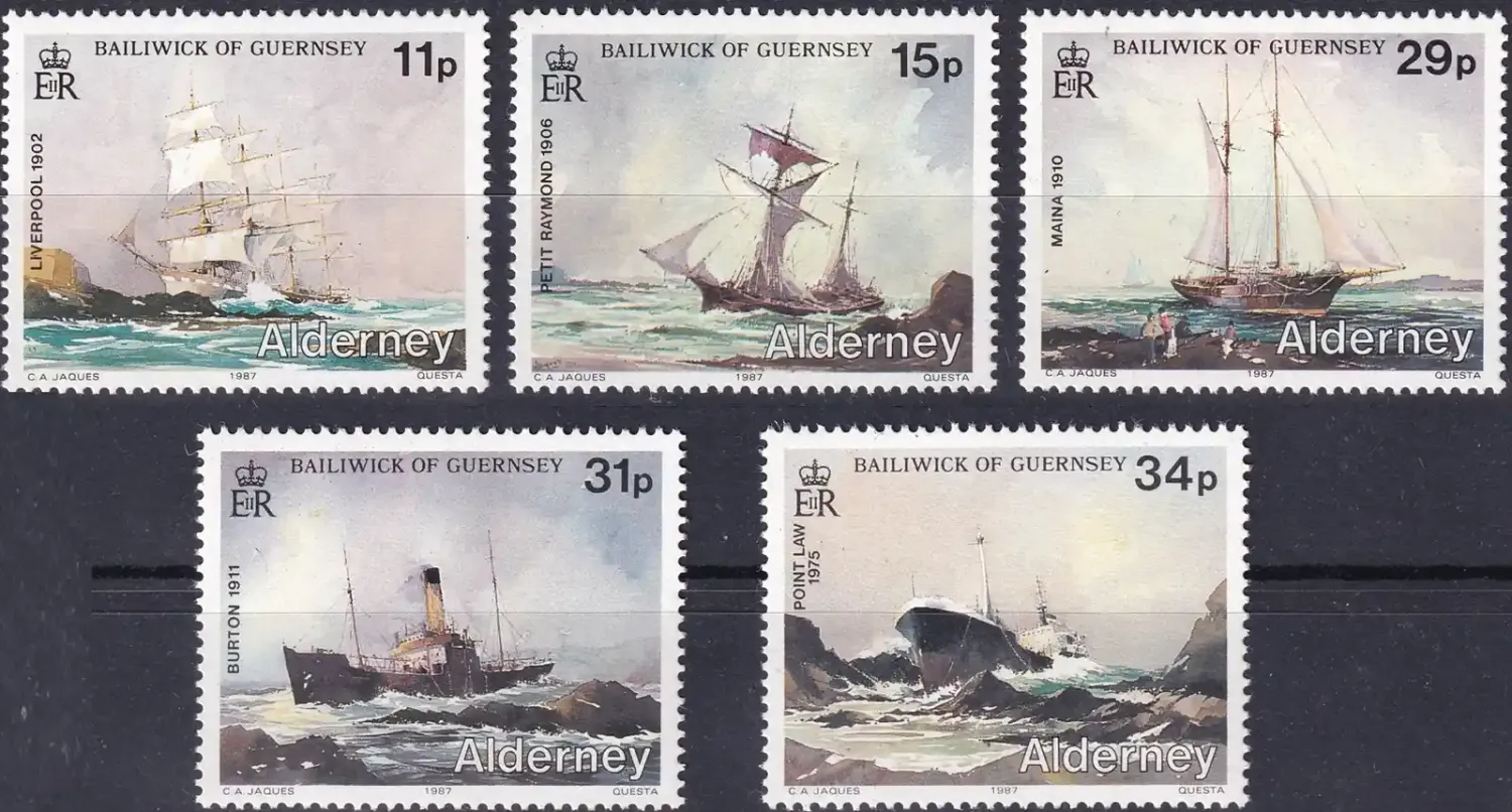 Alderney 1987 Shipwrecks (5v) MNH(**) Alderney 1987 Shipwrecks (5v) MNH(**)