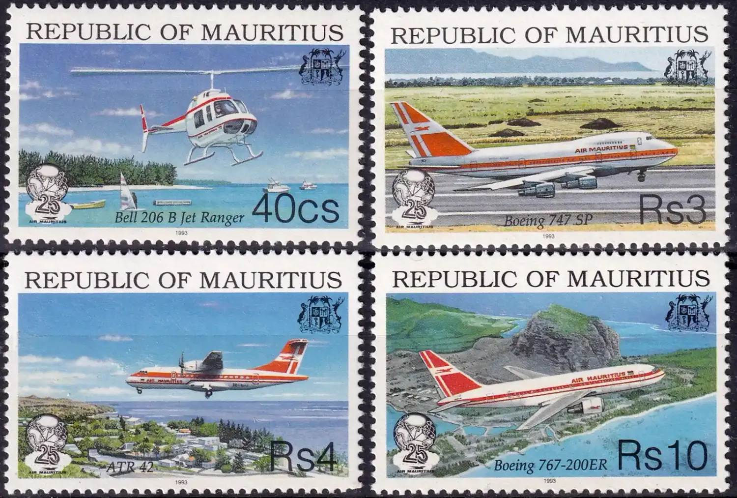 Mauritius 1993 The 25th Anniv of Air Mauritius (4v). MNH(**)