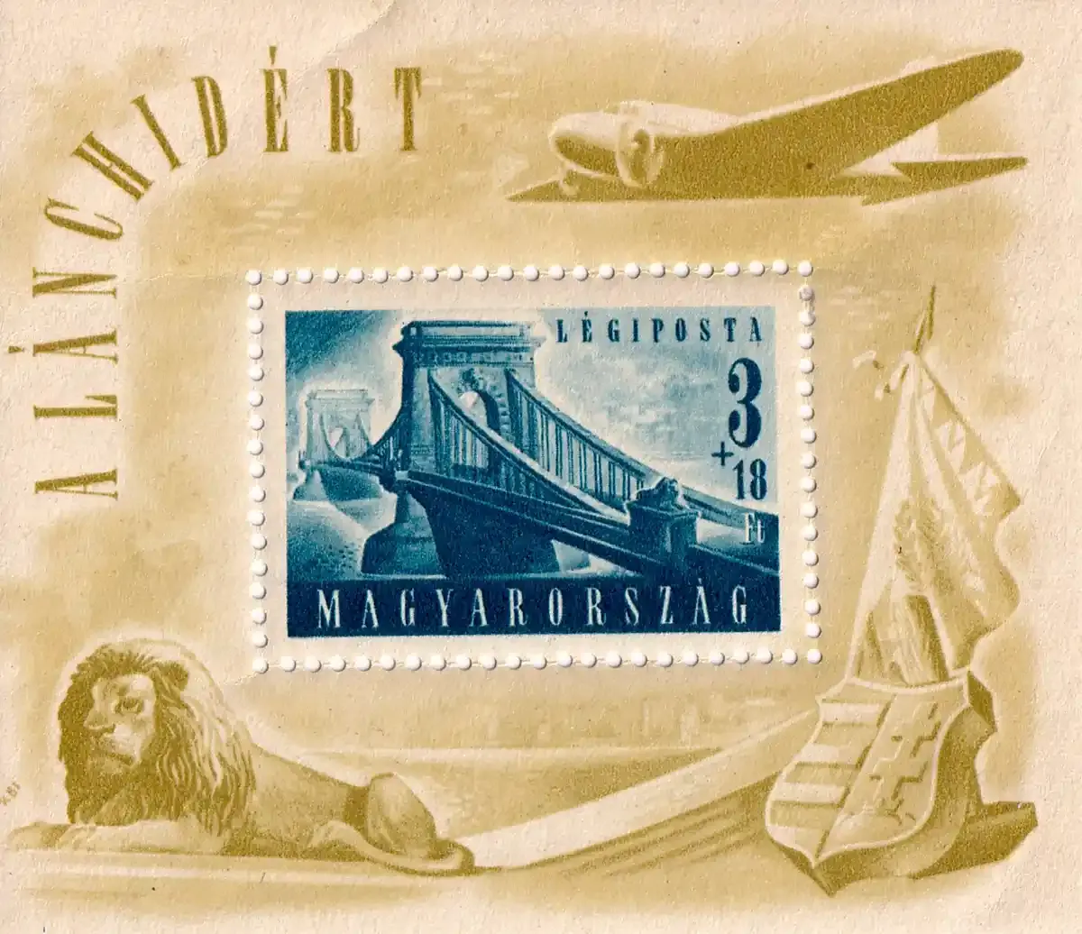 Hungary 1948 Airmail, Chain Bridge (ss/1v). LH(*) Hungary 1948 Airmail, Chain Bridge (ss/1v). LH(*)