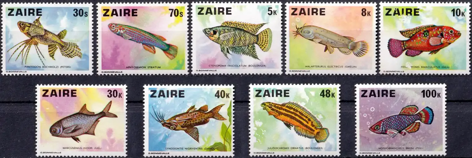 Zaire 1978 Fish. (9v). MNH(**) Zaire 1978 Fish. (9v). MNH(**)