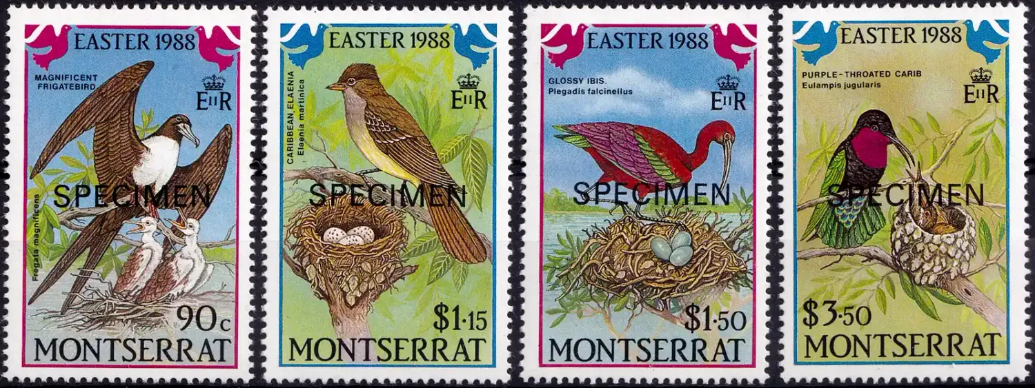 Montserrat 1988 Easter - Birds (SPECIMEN) (4v) - MNH(**) Montserrat 1988 Easter - Birds (SPECIMEN) (4v) - MNH(**)