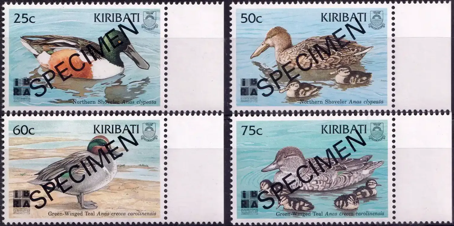 Kiribati 1999 Birds, Int. Stamp Exhibition "SPECIMEN" "iBRA '99" - Nuremberg, Germany - Ducks MNH(**) Kiribati 1999 Birds, Int. Stamp Exhibition "SPECIMEN" "iBRA '99" - Nuremberg, Germany - Ducks MNH(**)