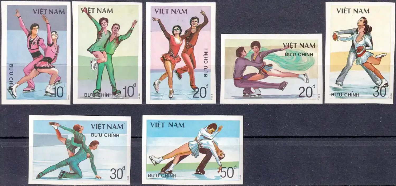 Vietnam 1989 Figure Skating (Imperf) (7v). MNH(**) Vietnam 1989 Figure Skating (Imperf) (7v). MNH(**)