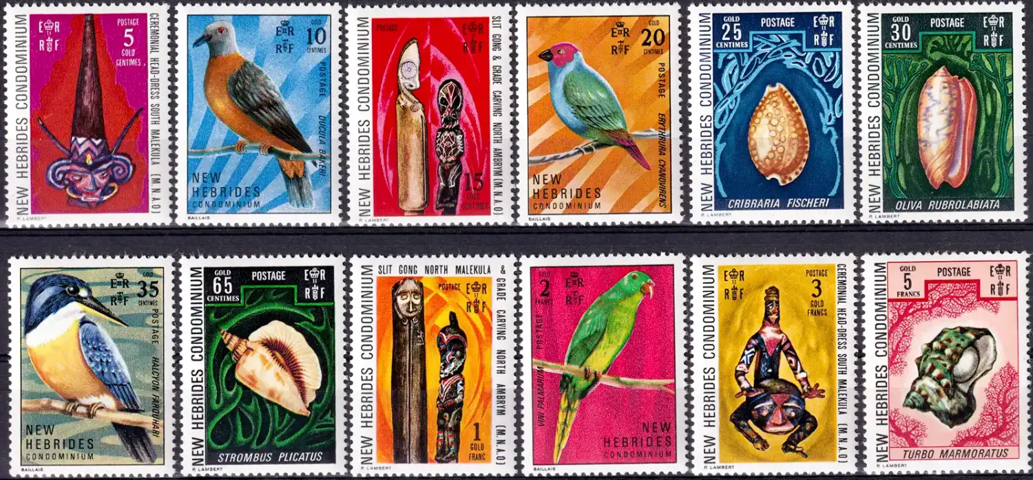 New Hebrides 1972 Birds, Shells and Native Art - English Version (12v)-MNH(**)