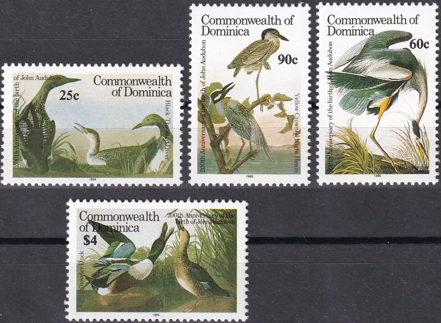 Dominica 1986 Birds - Birth of John J. Audubon (4v)-MNH(**) Dominica 1986 Birds - Birth of John J. Audubon (4v)-MNH(**)