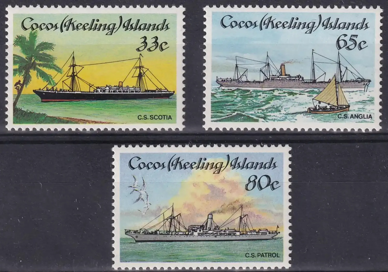 Cocos (Keeling) Islands 1985 Cable-laying Ships (3v). MNH(**) Cocos (Keeling) Islands 1985 Cable-laying Ships (3v). MNH(**)