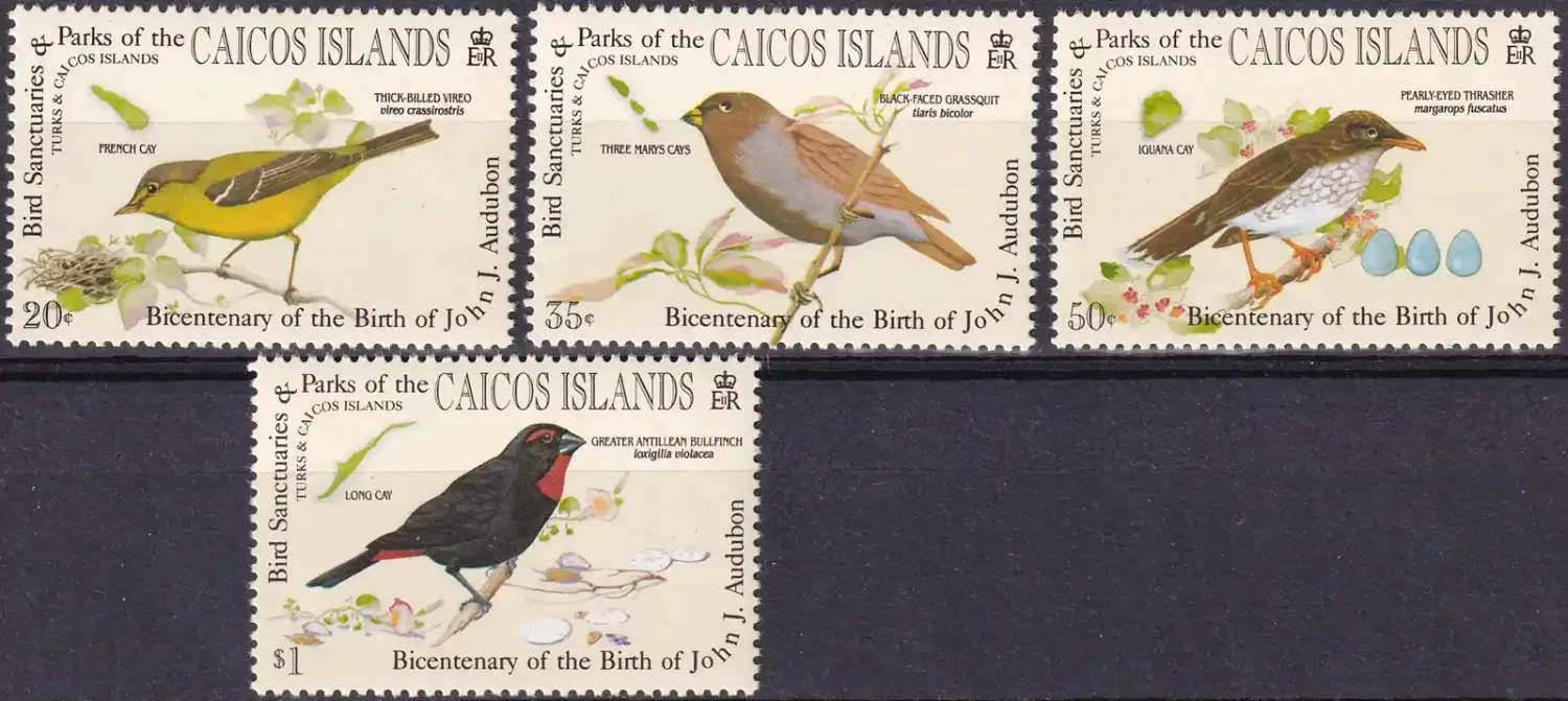 Caicos Islands 1985 Birds - John James Audubon (4v). MNH(**) Caicos Islands 1985 Birds - John James Audubon (4v). MNH(**)