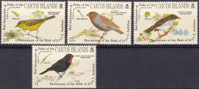 Caicos Islands 1985 Birds - John James Audubon (4v). MNH(**)
