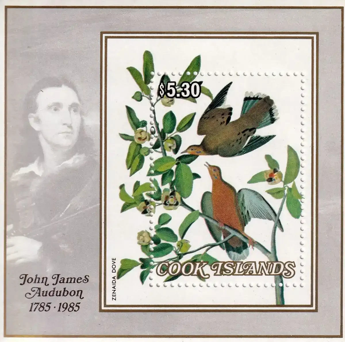 Cook Islands 1985 Birds - Birth of John J. Audubon (ss/1v). MNH(**)