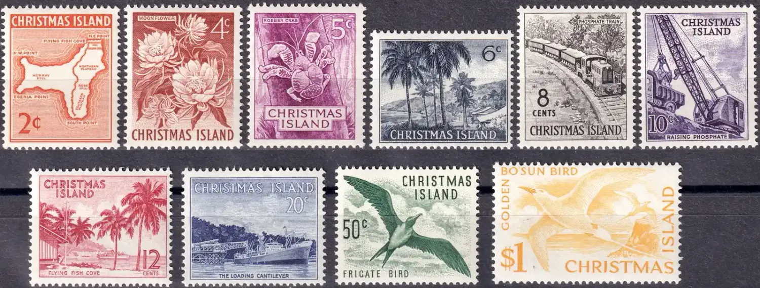 Christmas Island 1963 Local Motives, Birds, Flowers, Trains, Maps (10v). MNH(**) Christmas Island 1963 Local Motives, Birds, Flowers, Trains, Maps (10v). MNH(**)