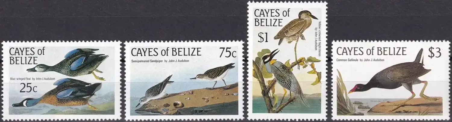 Cayes of Belize 1985 Birds - Birth of John James Audubon (4v). MNH(**) Cayes of Belize 1985 Birds - Birth of John James Audubon (4v). MNH(**)