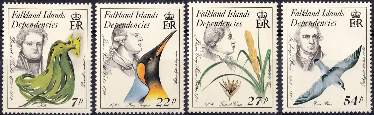 Falkland Islands Dependencies 1985 Naturalists, Birds & Flora (4v) MNH(**) Falkland Islands Dependencies 1985 Naturalists, Birds & Flora (4v) MNH(**)