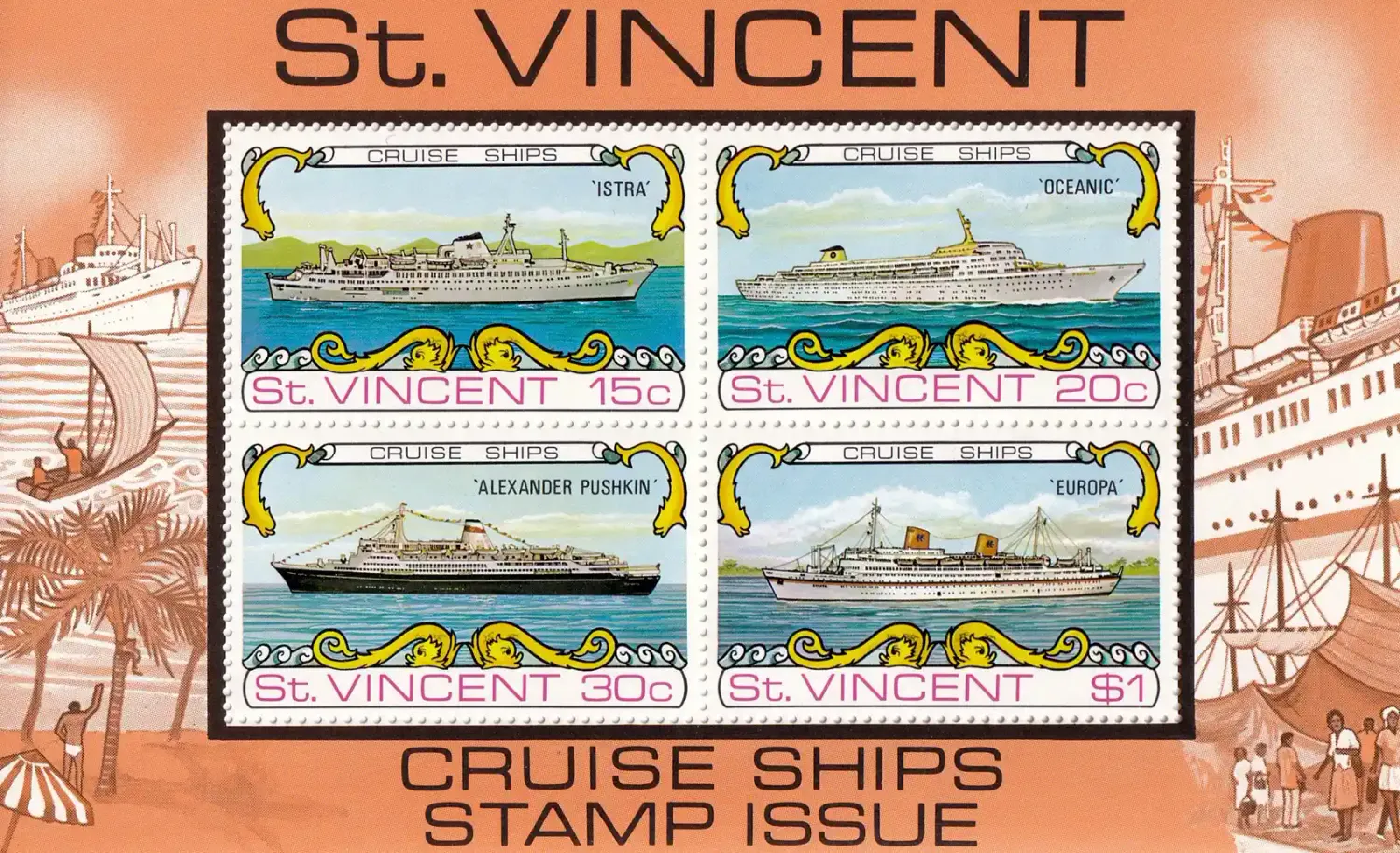 St. Vincent 1974 Passenger Ships (ss/4v) MNH(**) St. Vincent 1974 Passenger Ships (ss/4v) MNH(**)