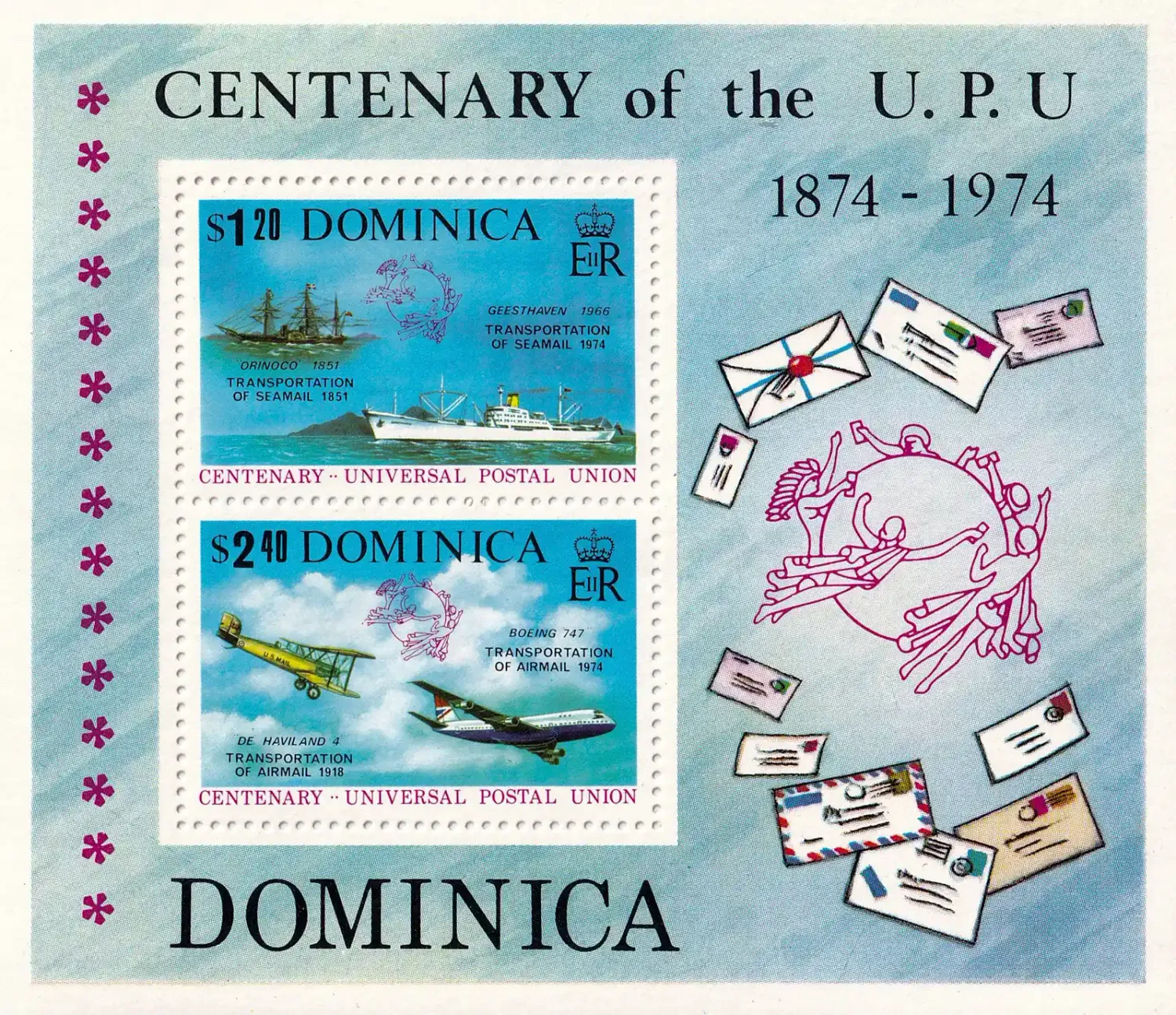 Dominica 1974 The 100th Anniv of Universal Postal Union (U.P.U.) (ss/2v)-MNH(**)