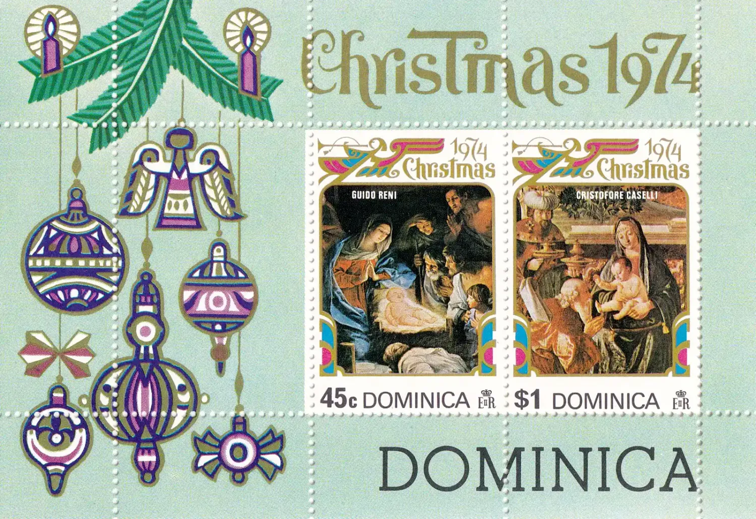 Dominica 1974 Christmas - Paintings (ss/2v)-MNH(**) Dominica 1974 Christmas - Paintings (ss/2v)-MNH(**)