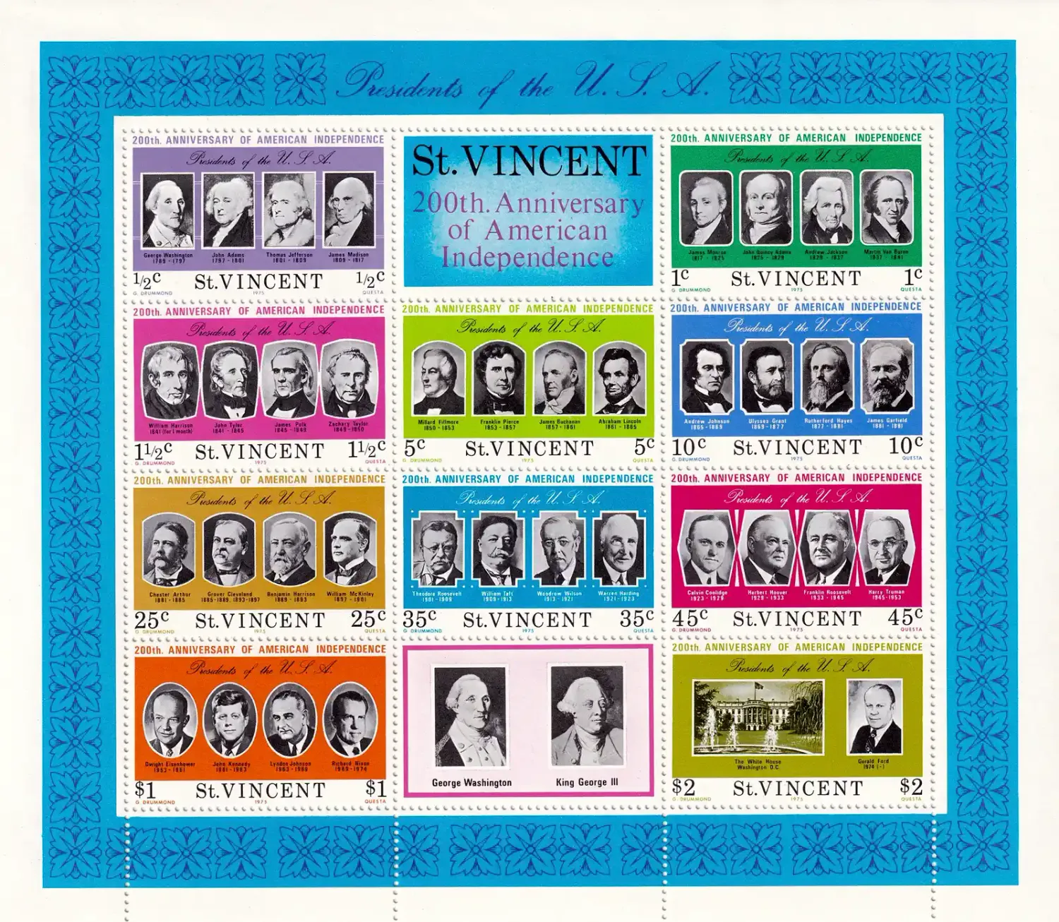 St. Vincent 1975 The 200th Anniv of Independence of USA - Presidents of the USA (ss/10v) MNH(**) St. Vincent 1975 The 200th Anniv of Independence of USA - Presidents of the USA (ss/10v) MNH(**)