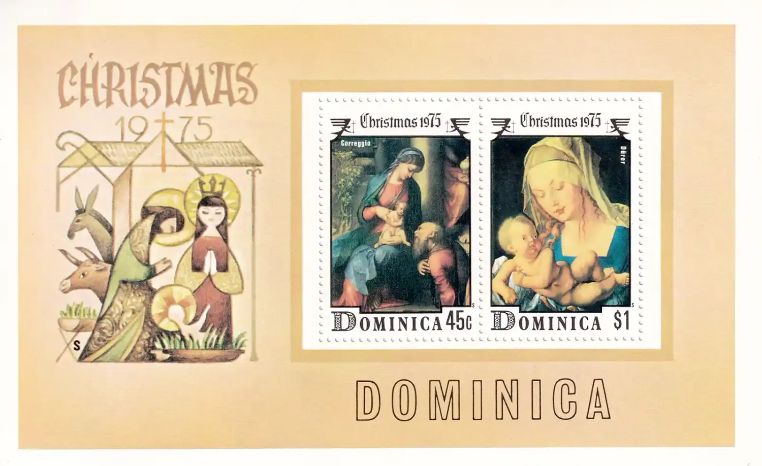Dominica 1975 Christmas - "Virgin and Child" Paintings (ss/2v)-MNH(**)