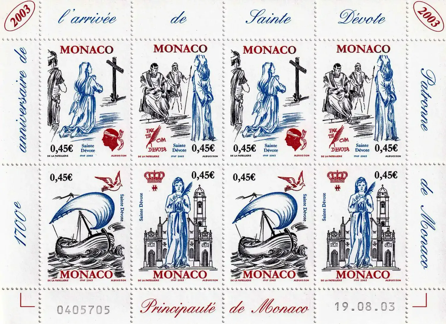 Monaco 2003 The 1700th Anniv of the Arrival of the Remains of St. Devote to Monaco. MNH (**) Monaco 2003 The 1700th Anniv of the Arrival of the Remains of St. Devote to Monaco. MNH (**)