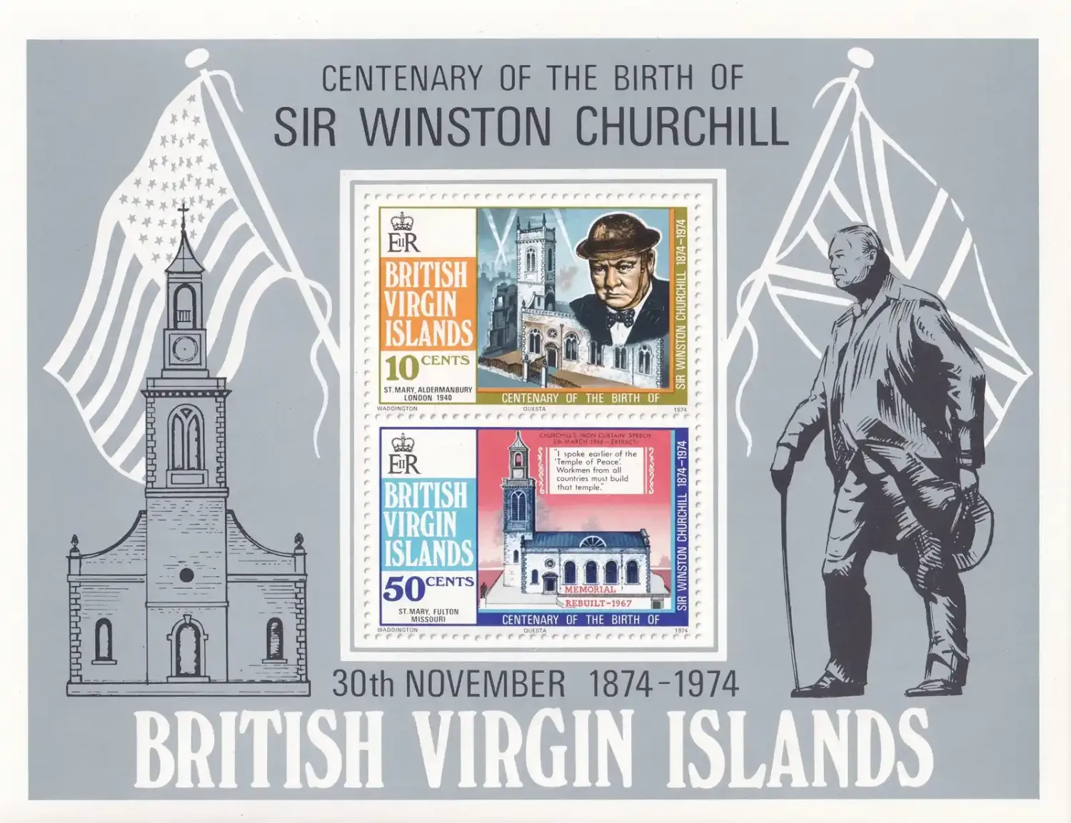 British Virgin Islands 1974 The 100th Anniv of the Birth of Winston Churchill, 1874-1965. (ss/2v)-MNH(**) British Virgin Islands 1974 The 100th Anniv of the Birth of Winston Churchill, 1874-1965. (ss/2v)-MNH(**)
