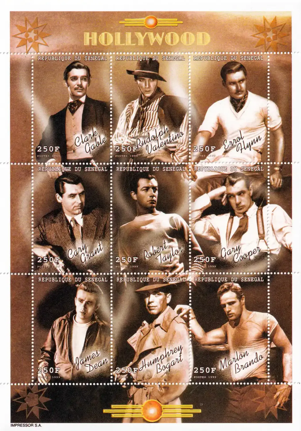 Senegal 1999 Hollywood Film Actors (ss/9v). MNH(**) Senegal 1999 Hollywood Film Actors (ss/9v). MNH(**)