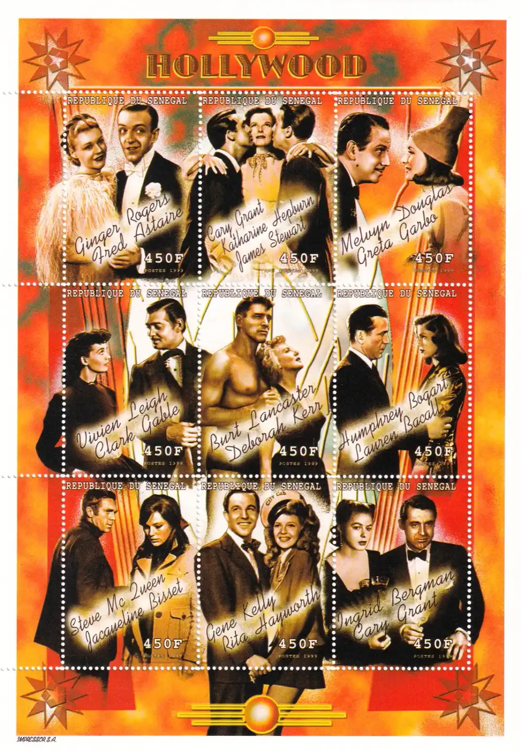 Senegal 1999 Hollywood Film Actors (ss/9v). MNH(**) Senegal 1999 Hollywood Film Actors (ss/9v). MNH(**)