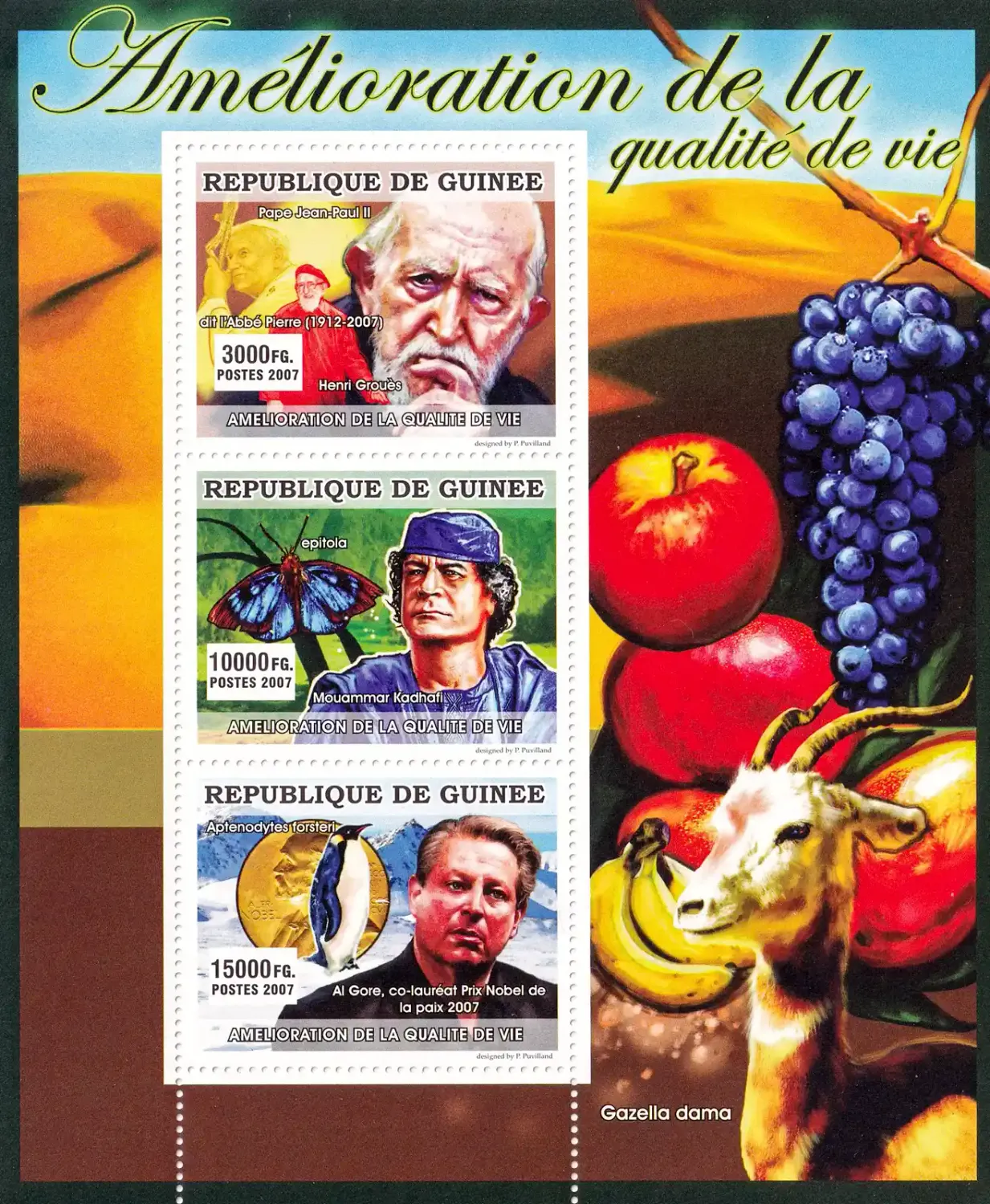 Guinea 2007 Celebrities - Amelioration of Life Quality (ss/3v). MNH(**) Guinea 2007 Celebrities - Amelioration of Life Quality (ss/3v). MNH(**)