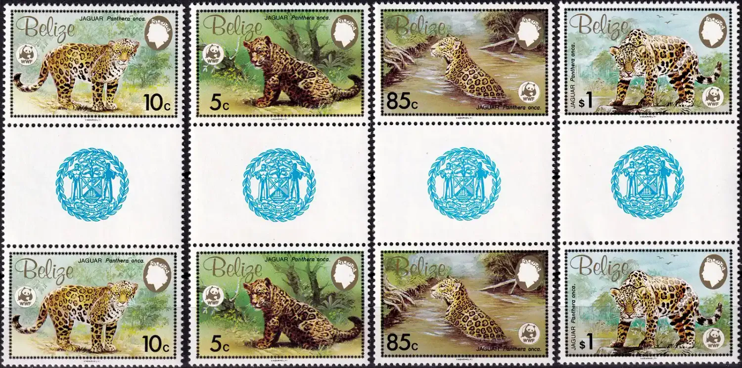 Belize 1983 WWF - The Jaguar, Mammals (Gutter Pairs). MNH(**) Belize 1983 WWF - The Jaguar, Mammals (Gutter Pairs). MNH(**)